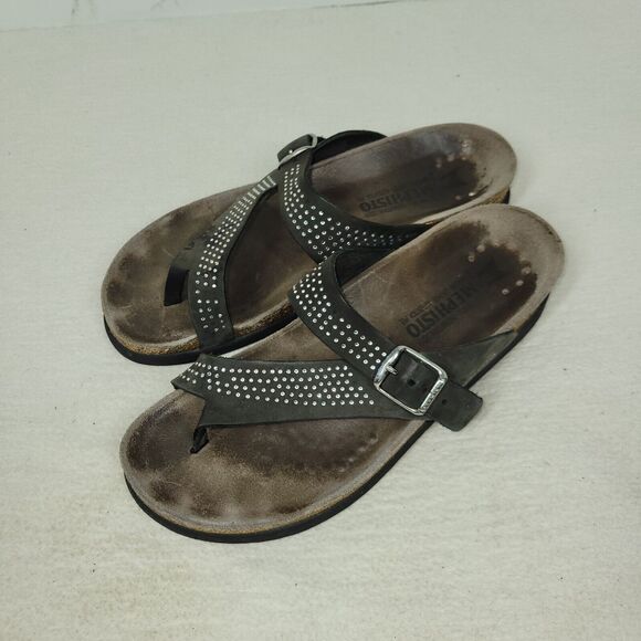 Mephisto Sandals Helen Womens Size 8.5 Silver Leather Faux Snake Thong Shoes - Picture 2 of 11
